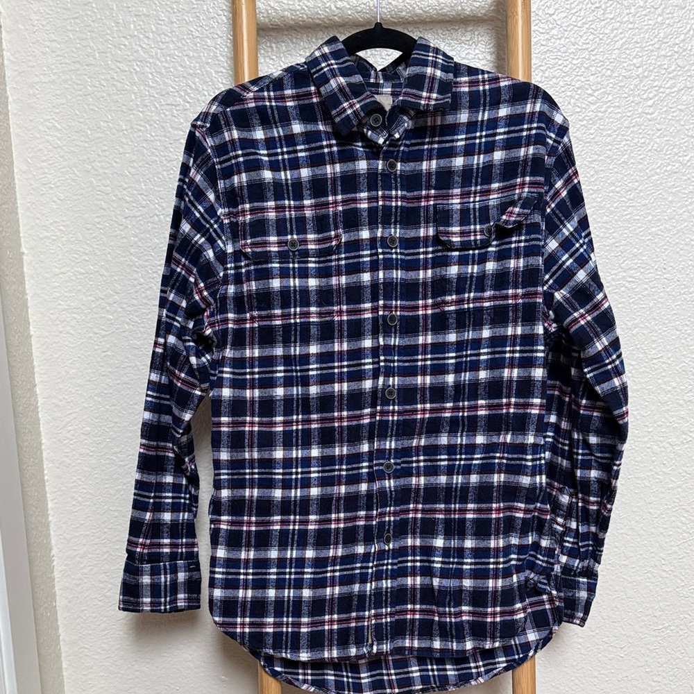 Men's Blue Plaid Cotton Flannel Shirt